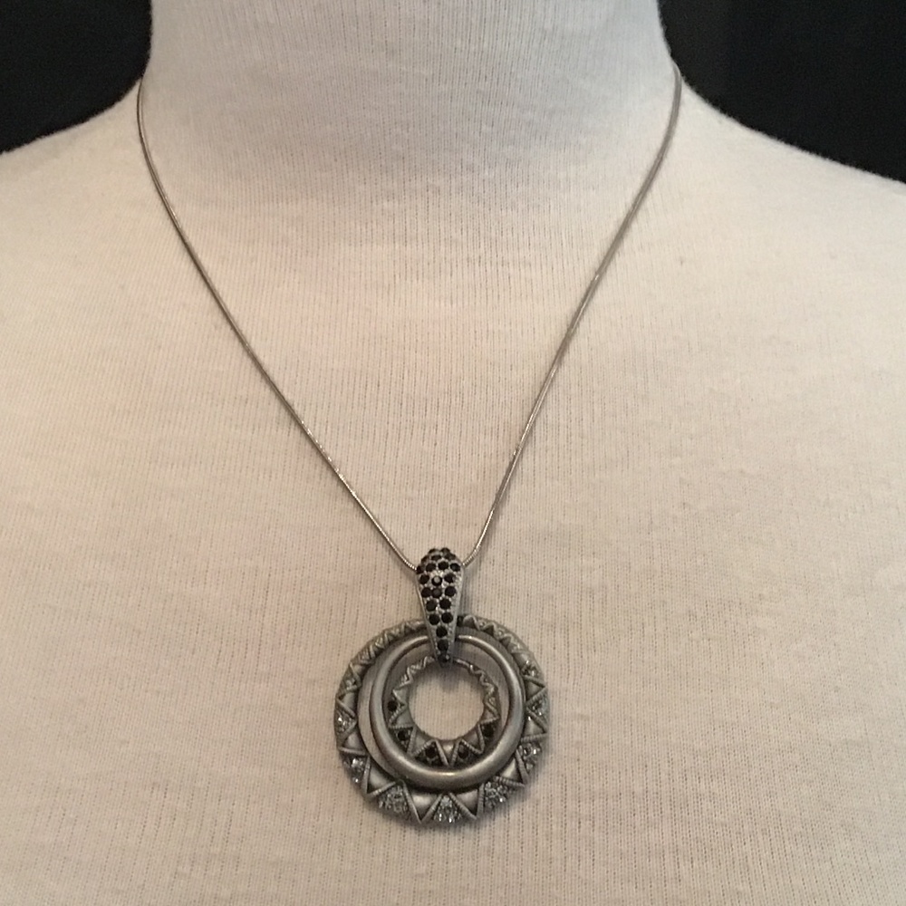 Vintage Bohemian silver tone metal metal necklace with etched details and beads